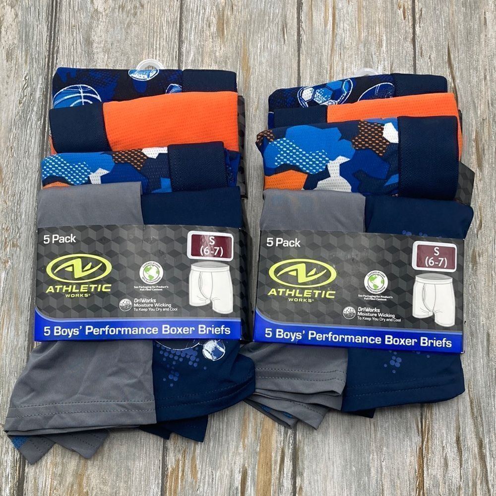 Boys Performance Lightweight Breathable Boxer Briefs Underwear 2, 5-Packs Size S